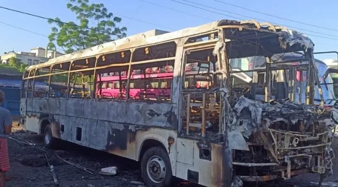 Bus caught fire, driver-helper died
