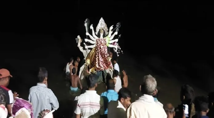 Devotees bid farewell to Maa Durga with moist eyes