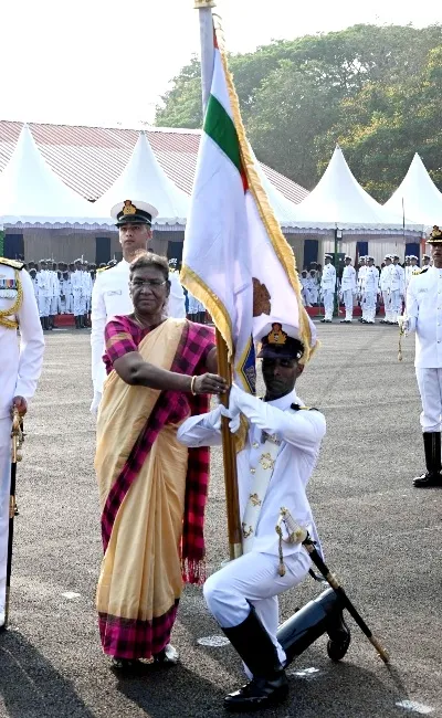 President Presents President's Color to INS Dronacharya
