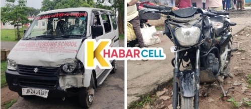 Nursing school van and bike collide in Bhurkunda, two injured