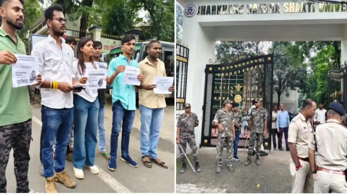 AJSU student union protested against the fee of Rs 2100 for the convocation ceremony.